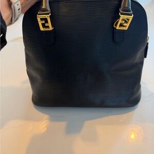 Fendi Black Textured Leather Satchel with Gold Hardware Accents